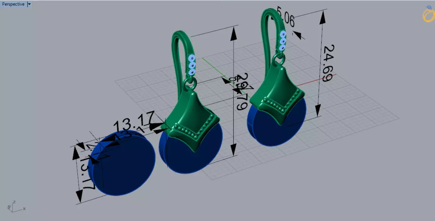 Teardrop-shaped dangle earrings seashells diamonds model je0109 3D print model_11