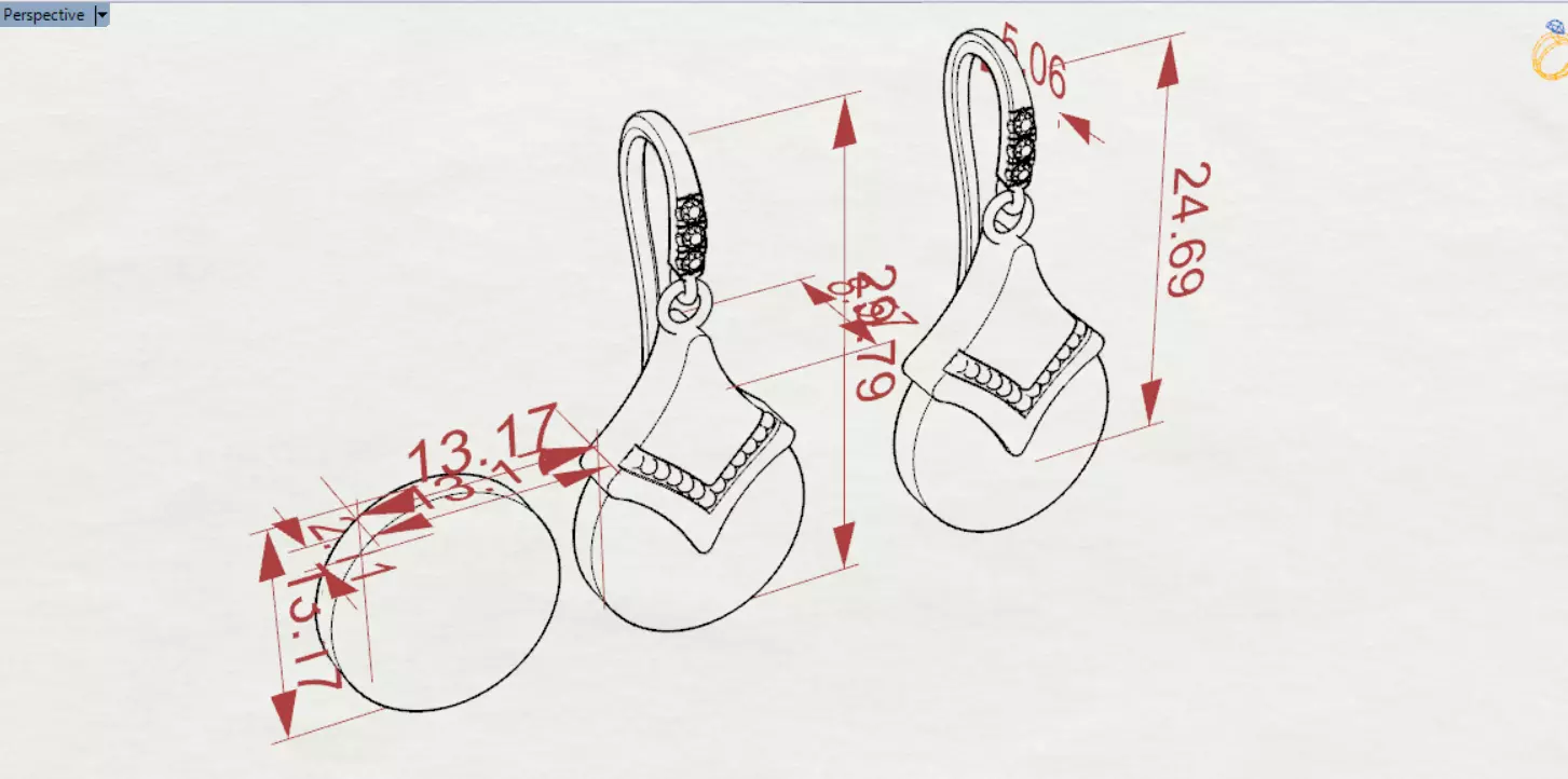 Teardrop-shaped dangle earrings seashells diamonds model je0109 3D print model_23