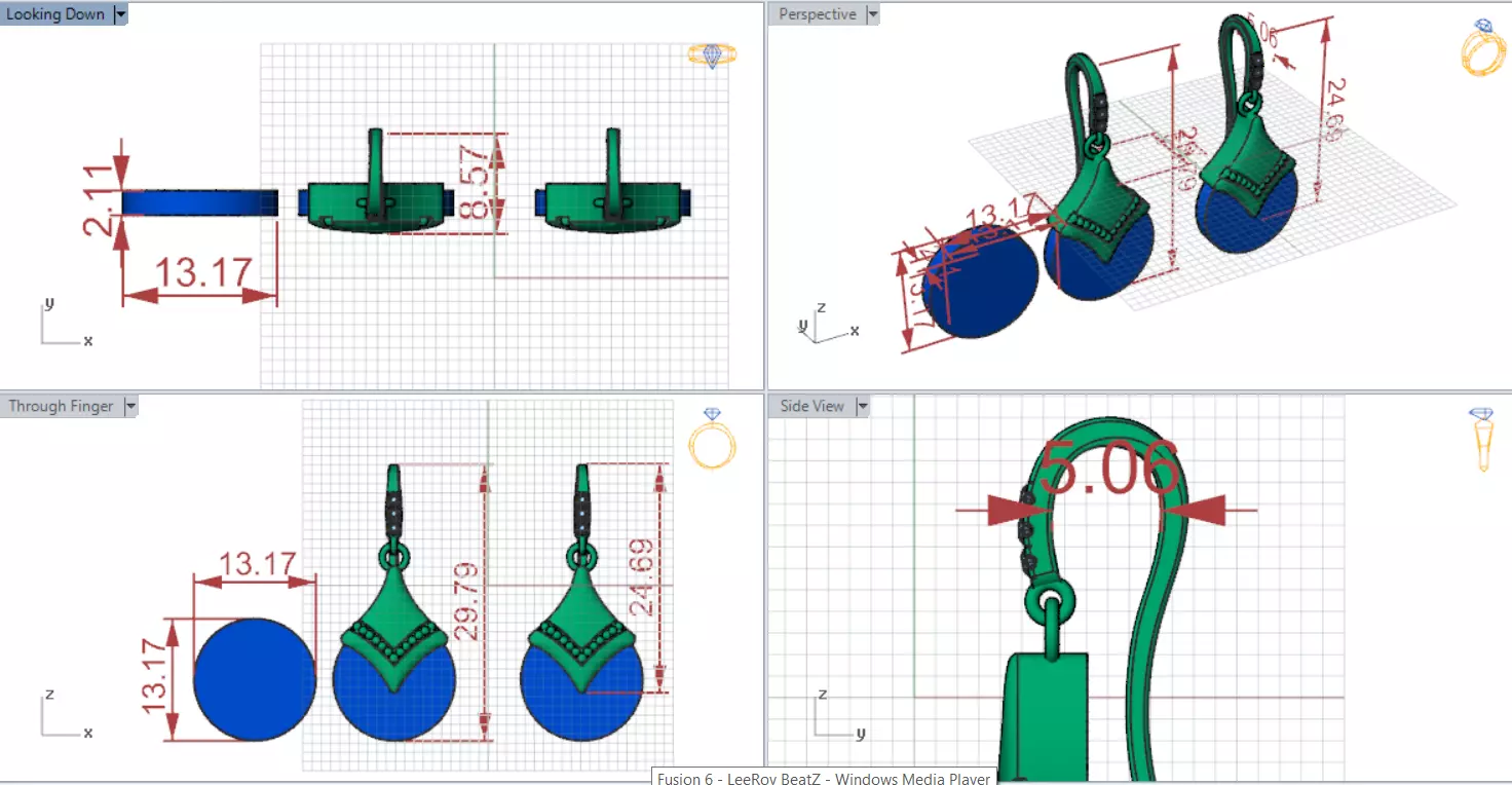 Teardrop-shaped dangle earrings seashells diamonds model je0109 3D print model_20