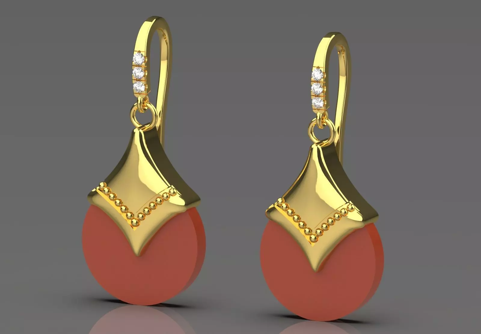 Teardrop-shaped dangle earrings seashells diamonds model je0109 3D print model_15