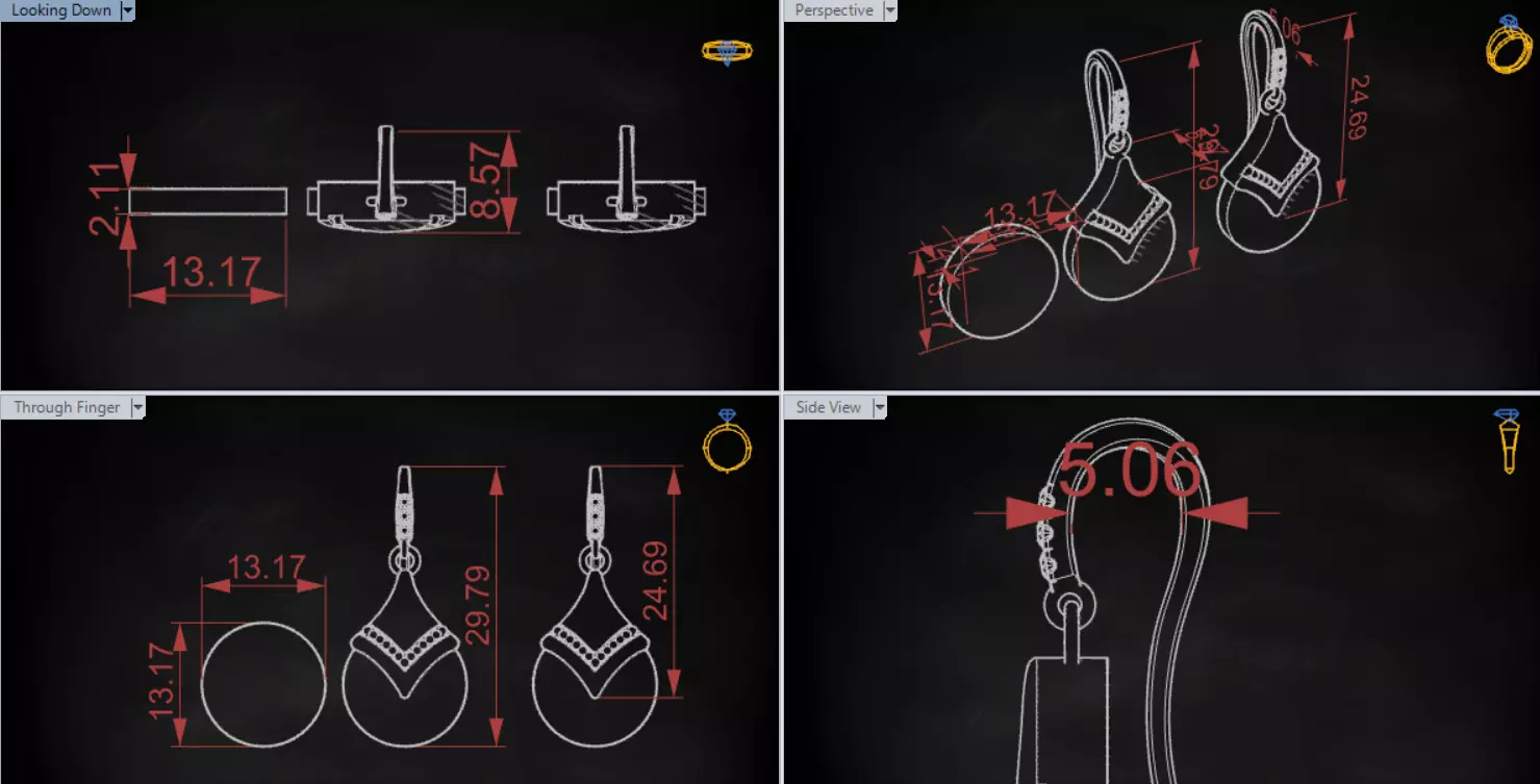 Teardrop-shaped dangle earrings seashells diamonds model je0109 3D print model_21