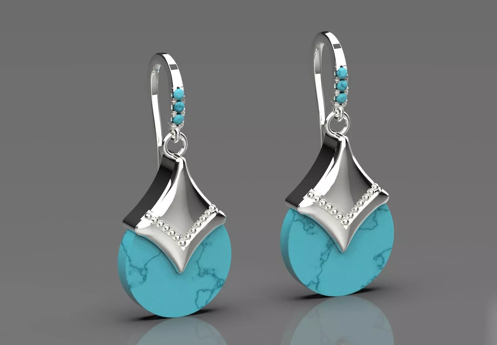 Teardrop-shaped dangle earrings seashells diamonds model je0109 3D print model_17