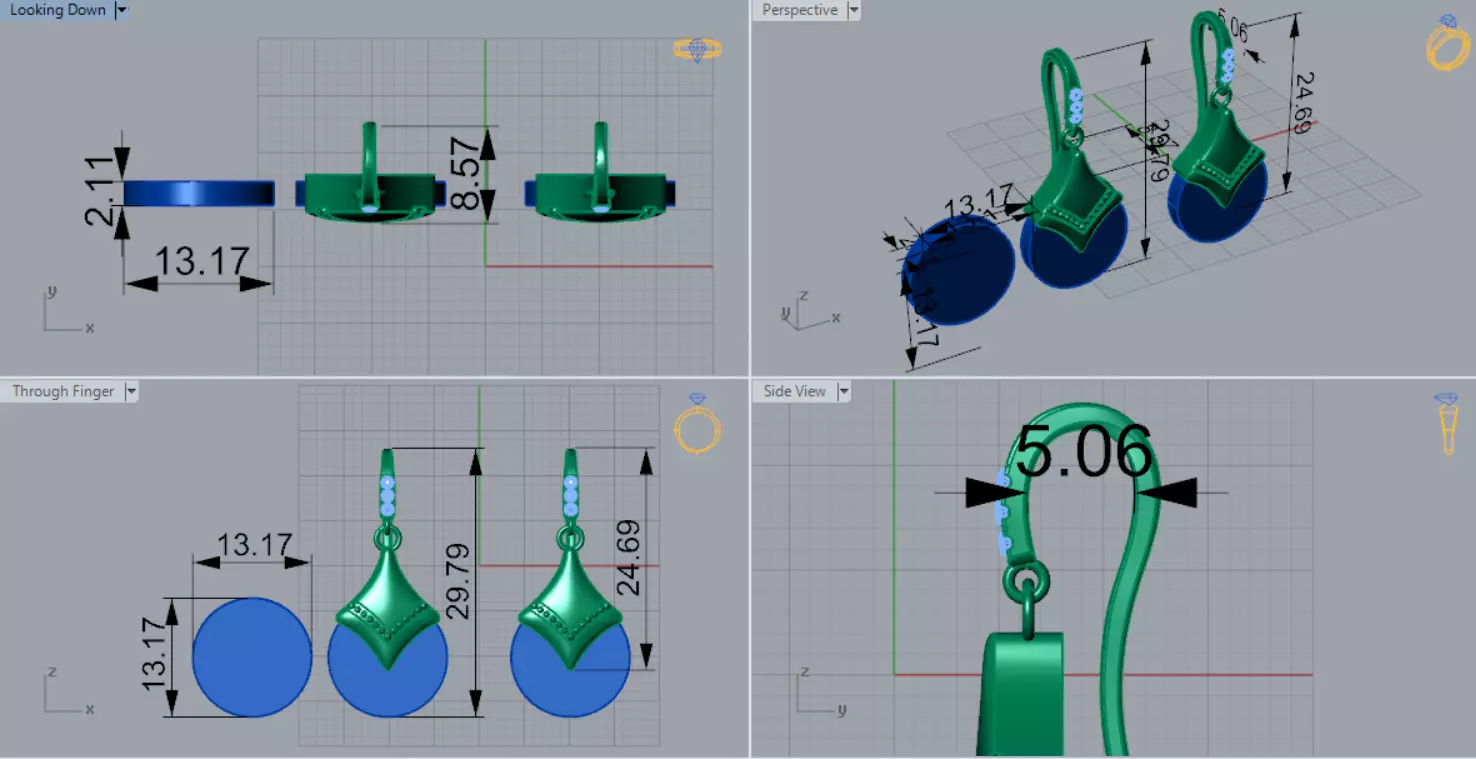 Teardrop-shaped dangle earrings seashells diamonds model je0109 3D print model_8