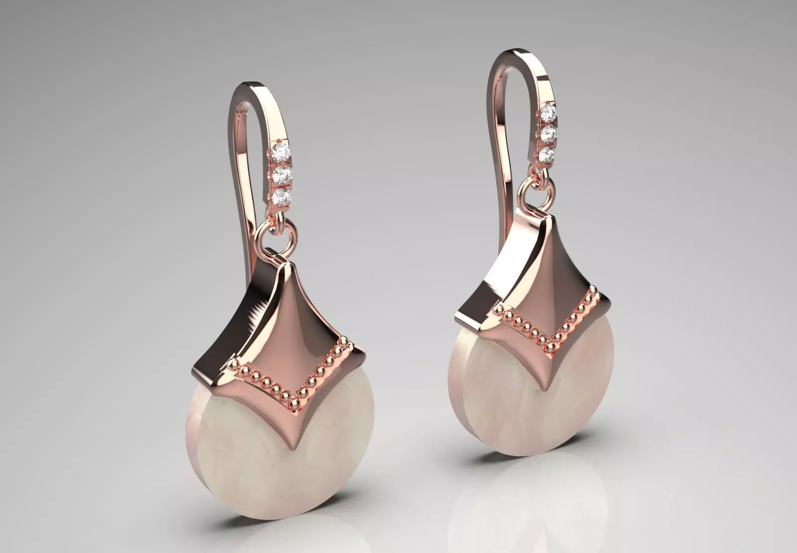 Teardrop-shaped dangle earrings seashells diamonds model je0109 3D print model_0
