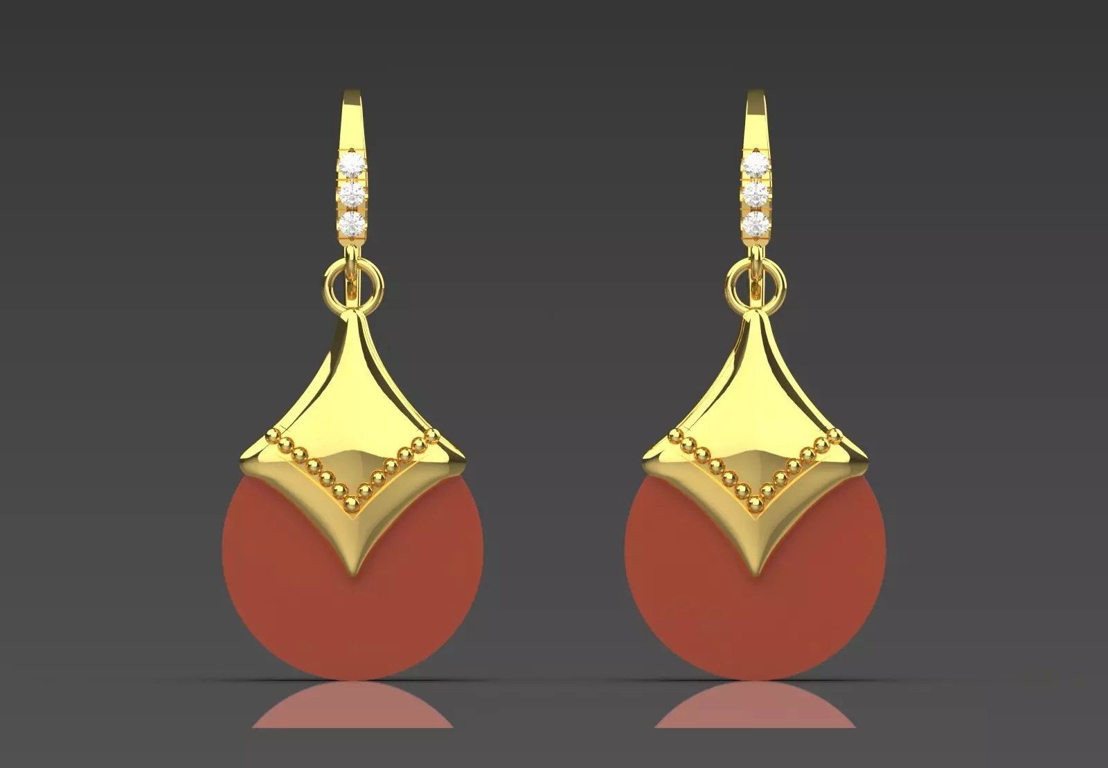 Teardrop-shaped dangle earrings seashells diamonds model je0109 3D print model_16