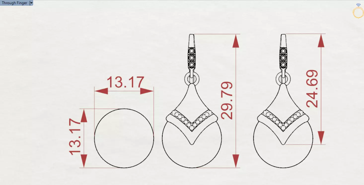 Teardrop-shaped dangle earrings seashells diamonds model je0109 3D print model_25