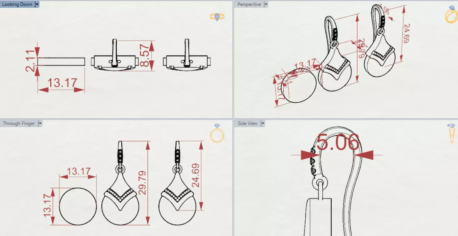 Teardrop-shaped dangle earrings seashells diamonds model je0109 3D print model_22