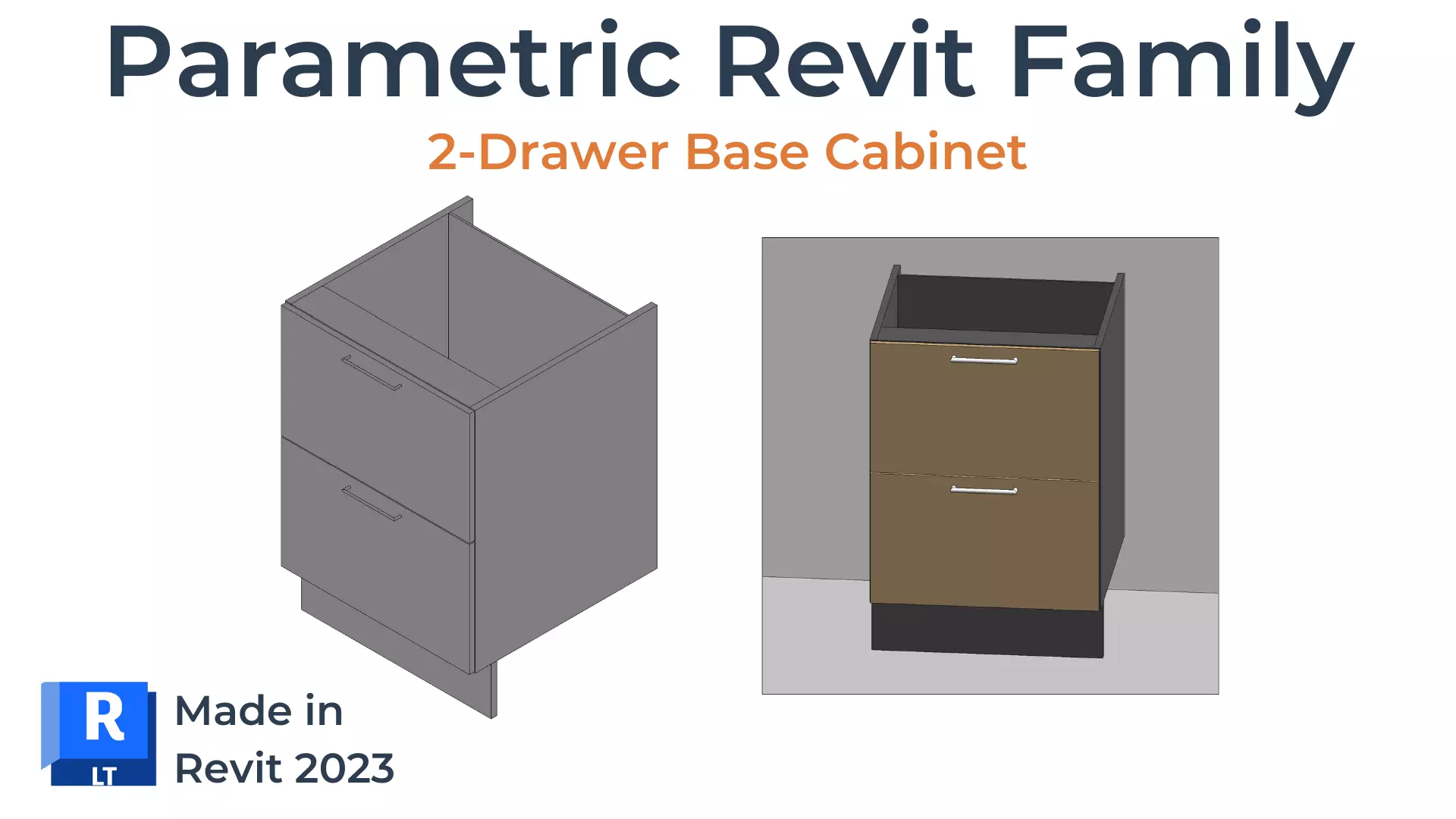 2-DRAWER BASE Cabinet Revit Family UK Parametric 3D model_0