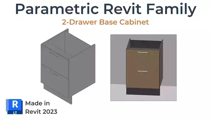 2-DRAWER BASE Cabinet Revit Family UK Parametric 3D model 2-DRAWER BASE Cabinet Revit Family UK Parametric 3D model