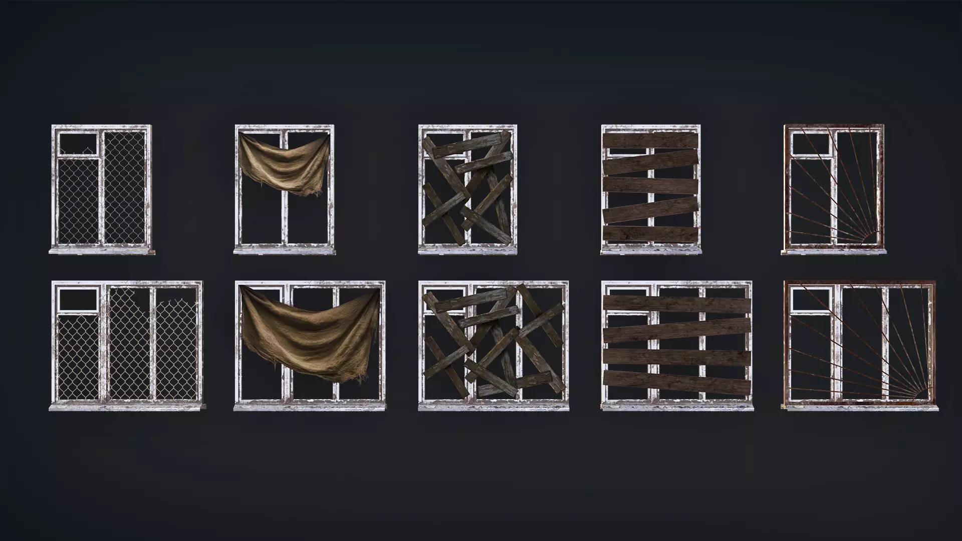 Post-Apocalyptic Broken Windows - Modular Barricade Pack Low-poly 3D model_3