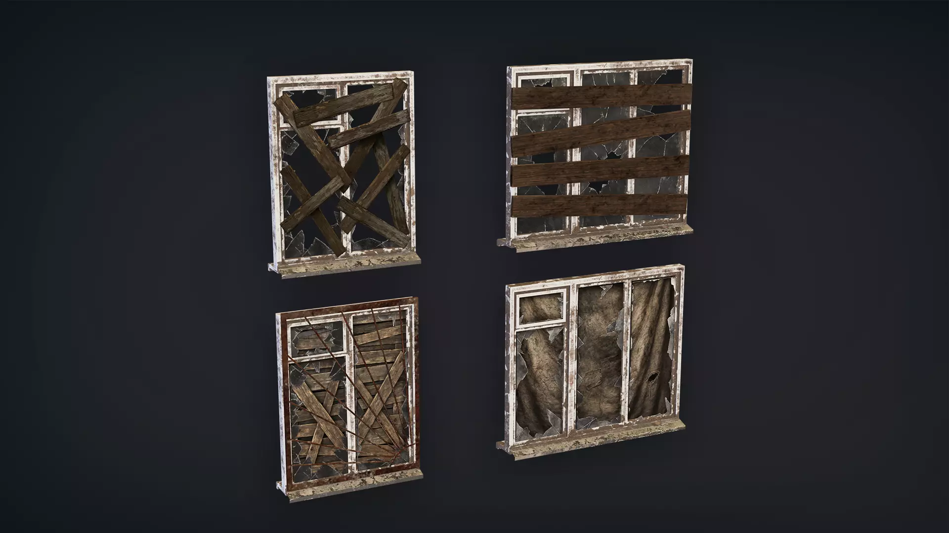 Post-Apocalyptic Broken Windows - Modular Barricade Pack Low-poly 3D model_13
