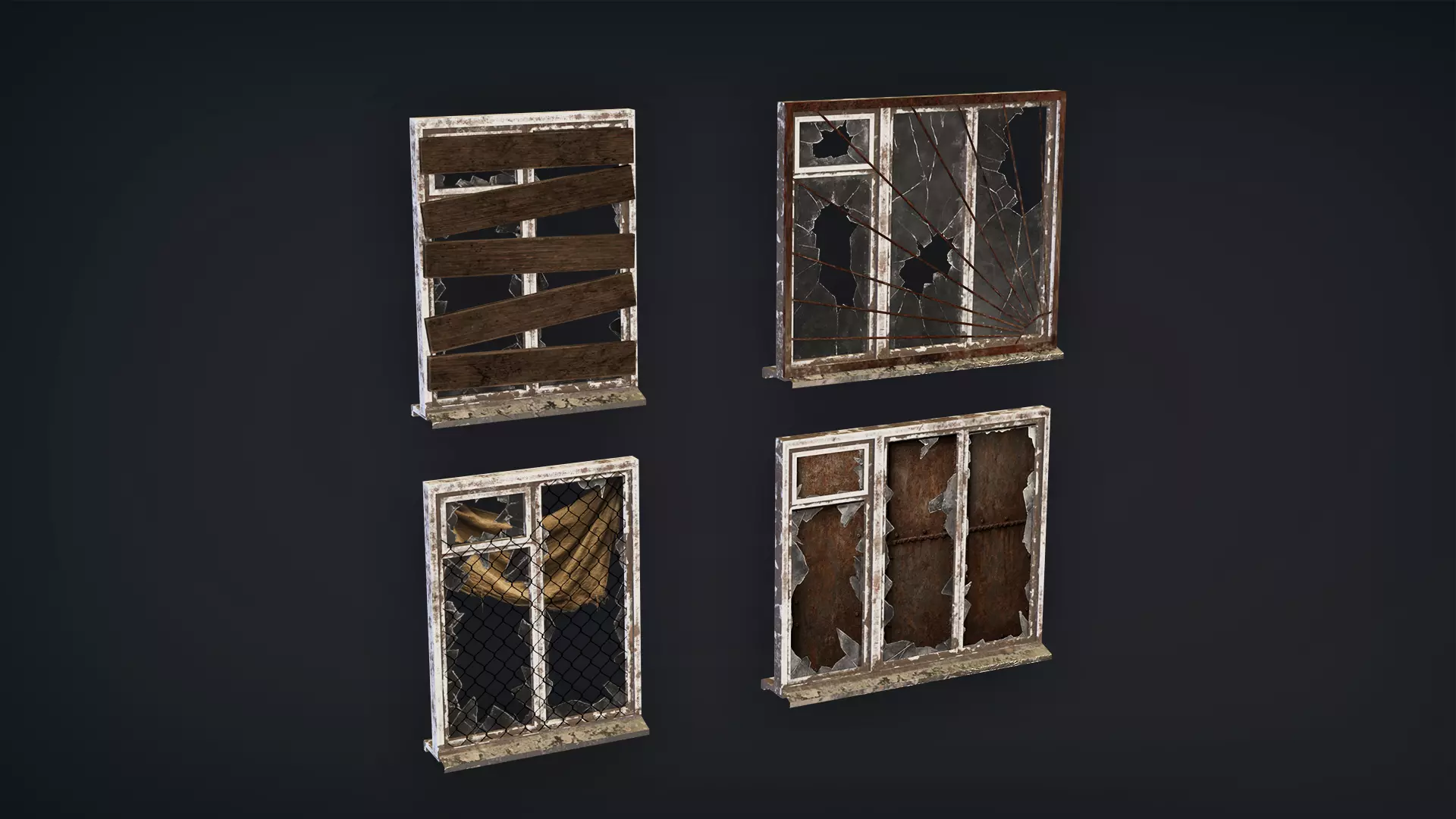 Post-Apocalyptic Broken Windows - Modular Barricade Pack Low-poly 3D model_12