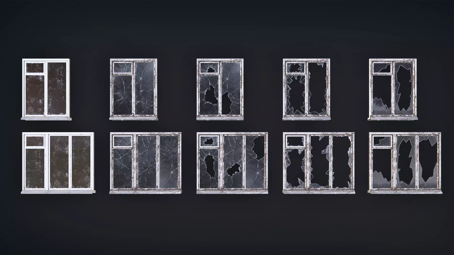 Post-Apocalyptic Broken Windows - Modular Barricade Pack Low-poly 3D model_2