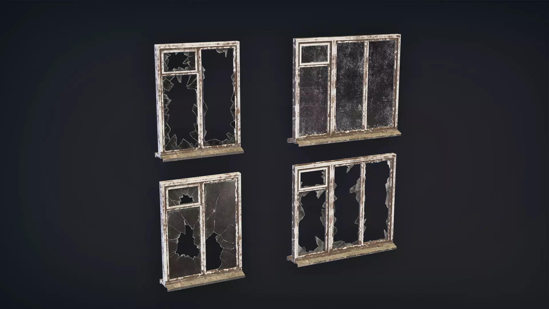 Post-Apocalyptic Broken Windows - Modular Barricade Pack Low-poly 3D model_10