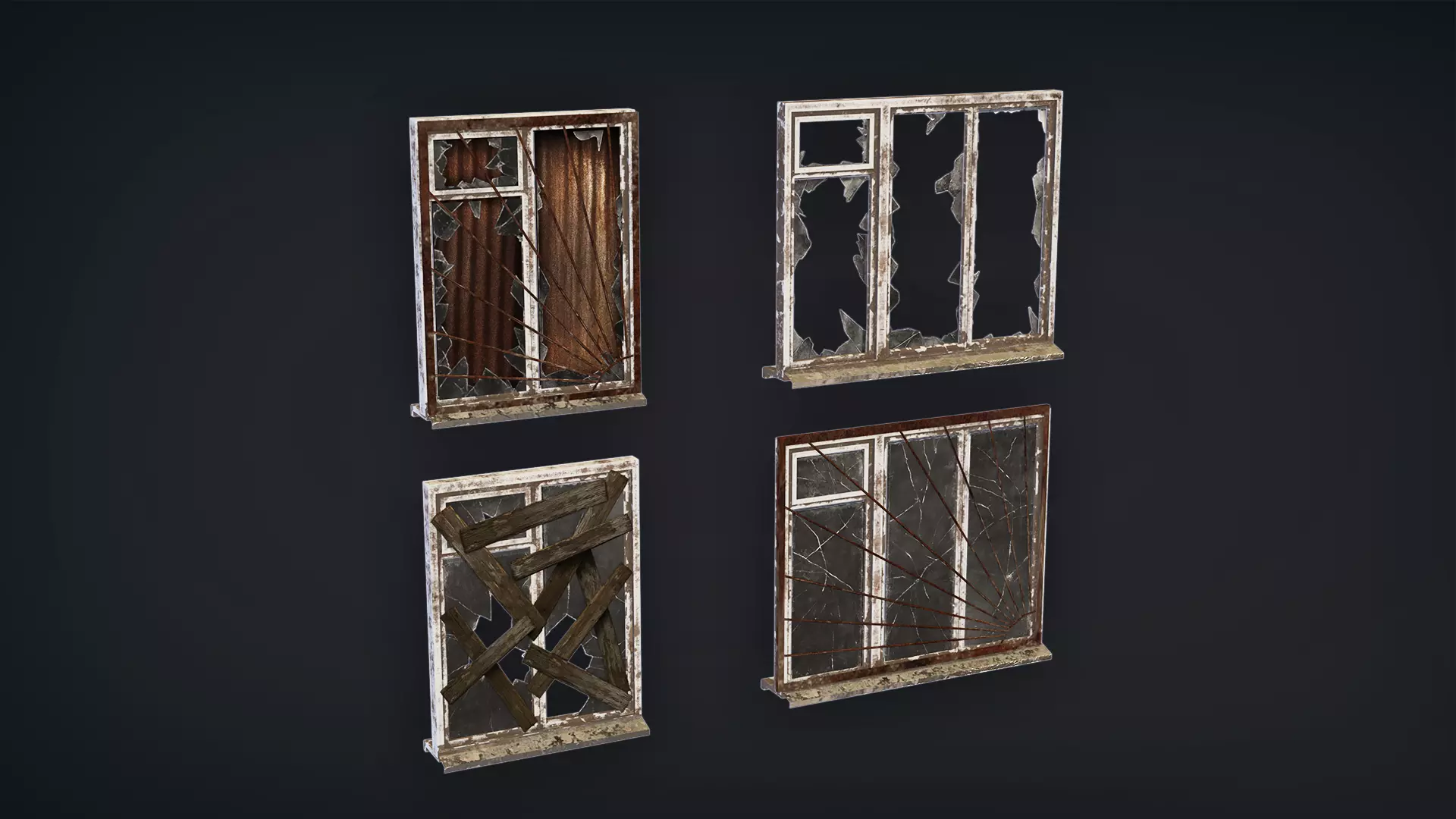 Post-Apocalyptic Broken Windows - Modular Barricade Pack Low-poly 3D model_14