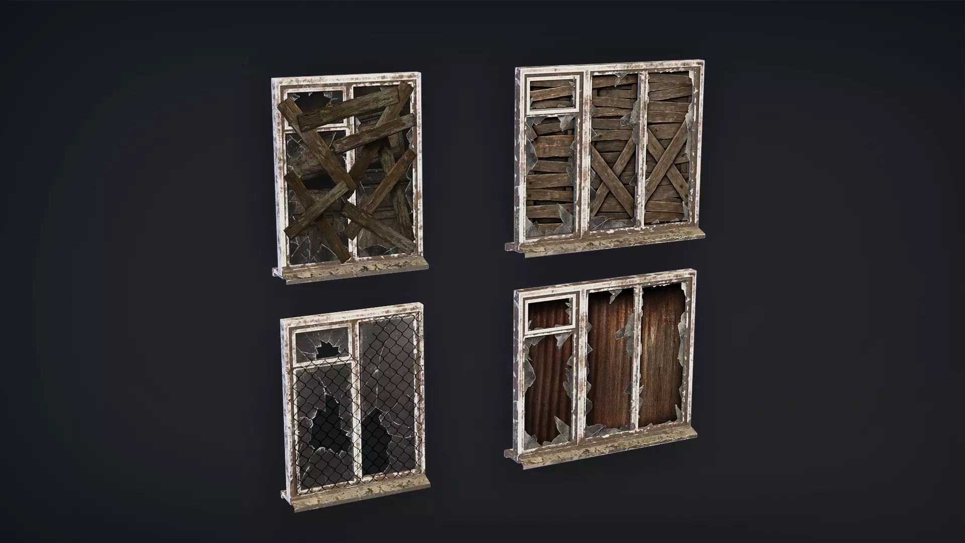 Post-Apocalyptic Broken Windows - Modular Barricade Pack Low-poly 3D model_15