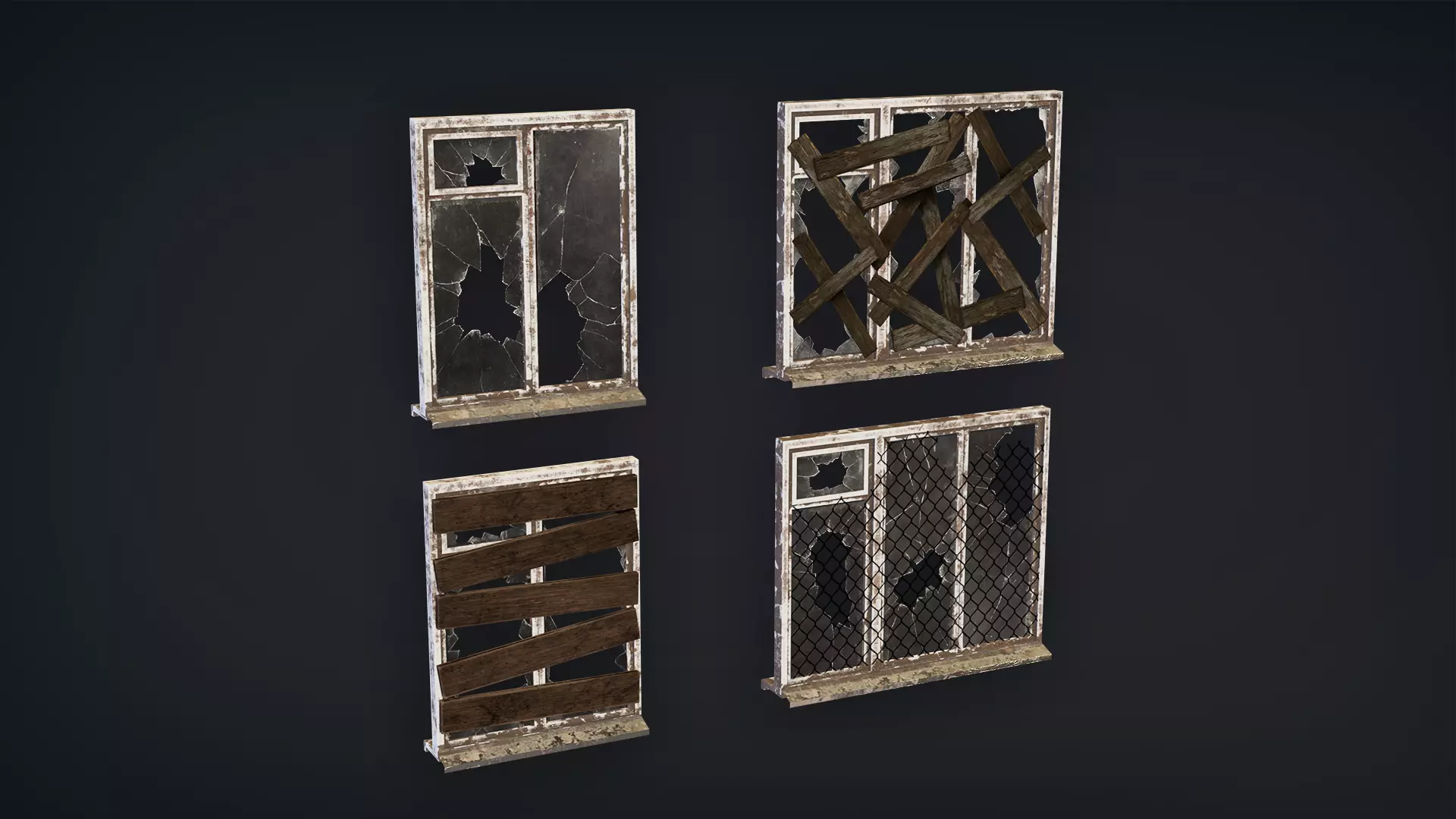 Post-Apocalyptic Broken Windows - Modular Barricade Pack Low-poly 3D model_11