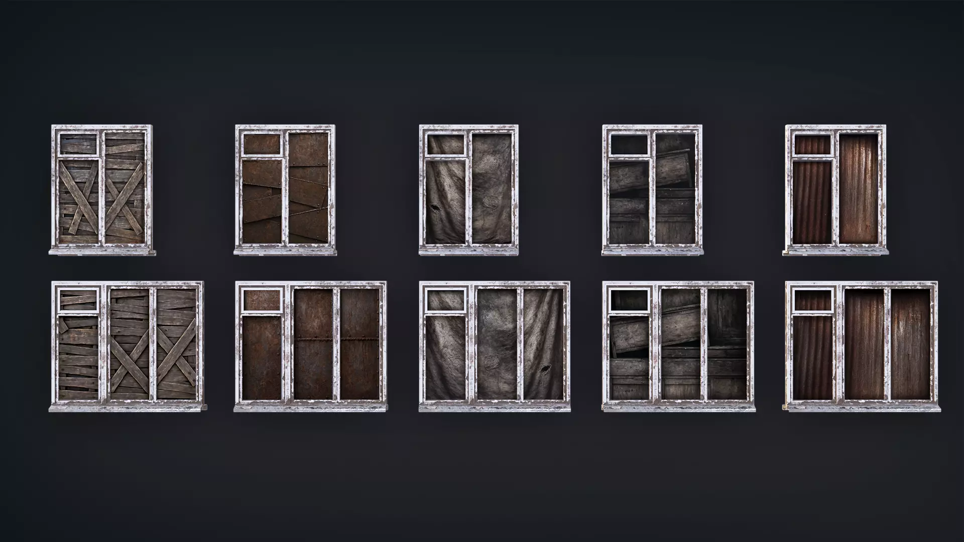 Post-Apocalyptic Broken Windows - Modular Barricade Pack Low-poly 3D model_4