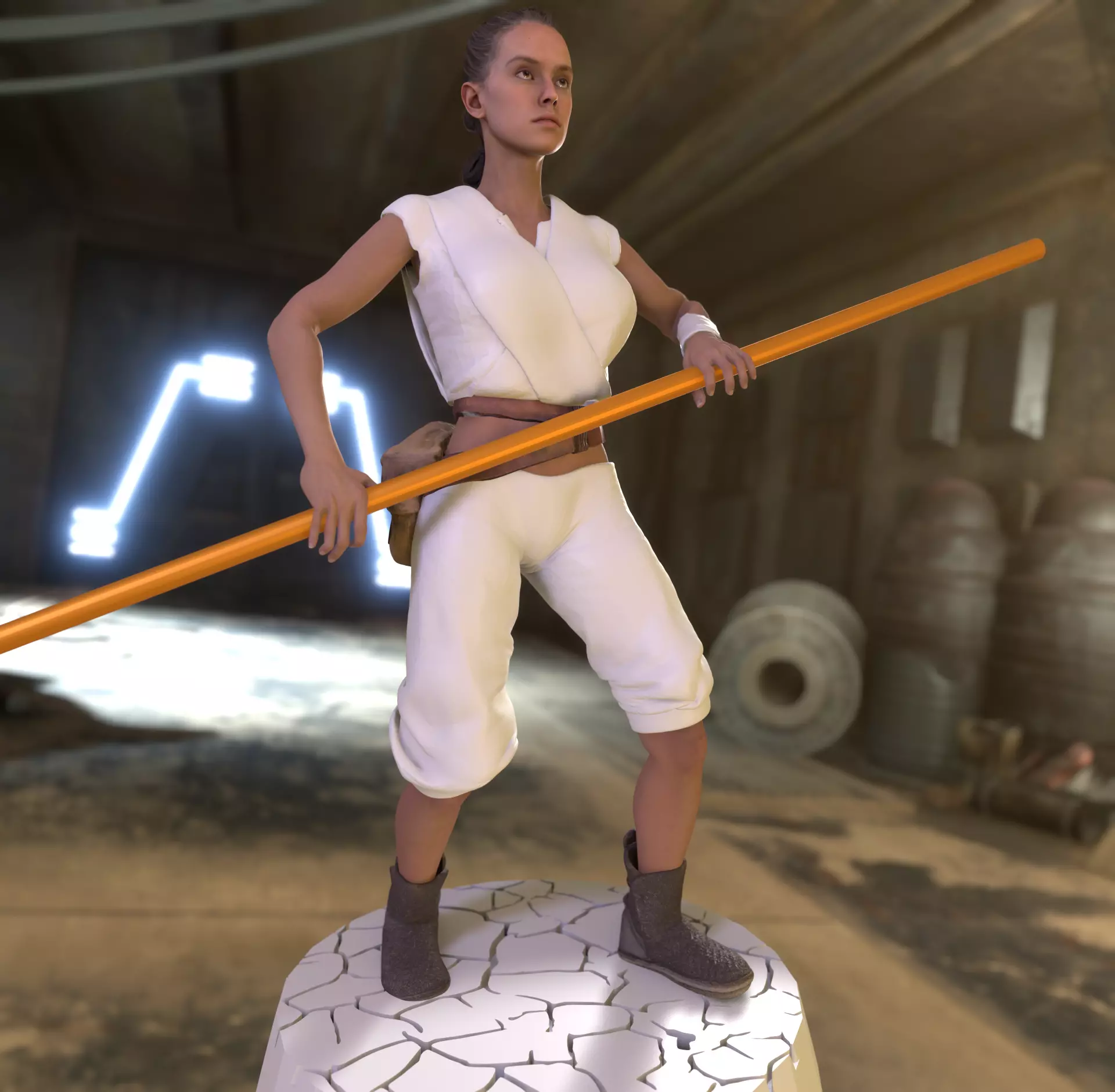 Wasteland Fighter Woman with Staff Post-Apocalyptic  3D print model_3