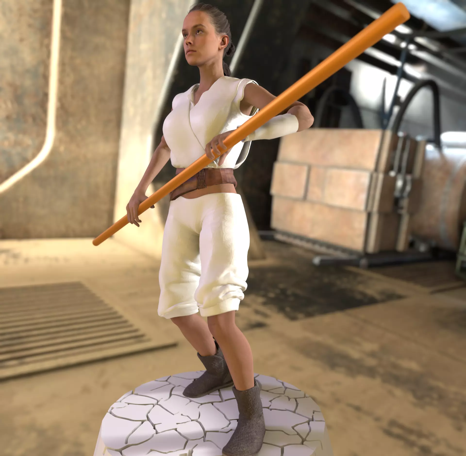 Wasteland Fighter Woman with Staff Post-Apocalyptic  3D print model_4