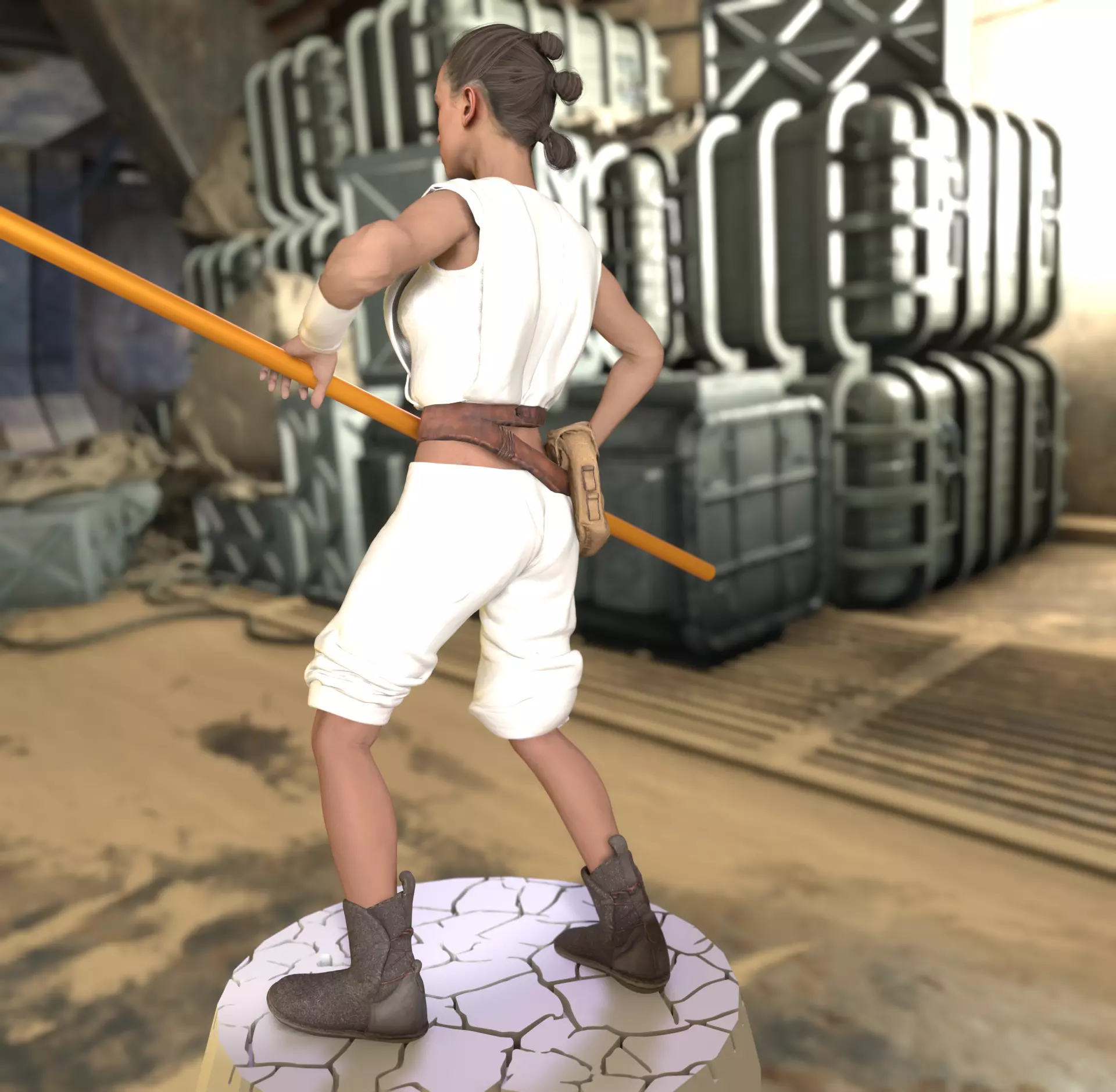 Wasteland Fighter Woman with Staff Post-Apocalyptic  3D print model_6