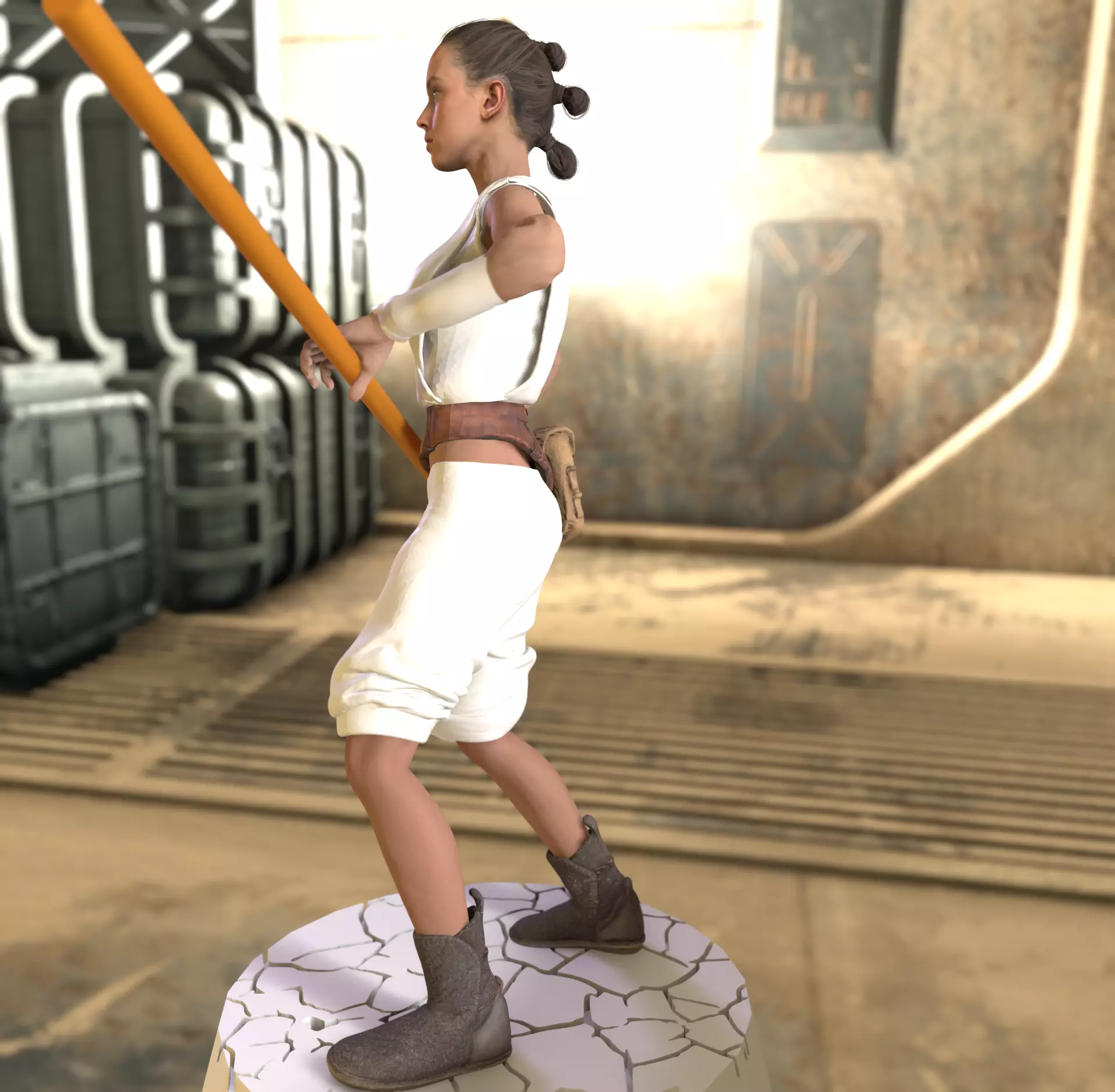 Wasteland Fighter Woman with Staff Post-Apocalyptic  3D print model_5