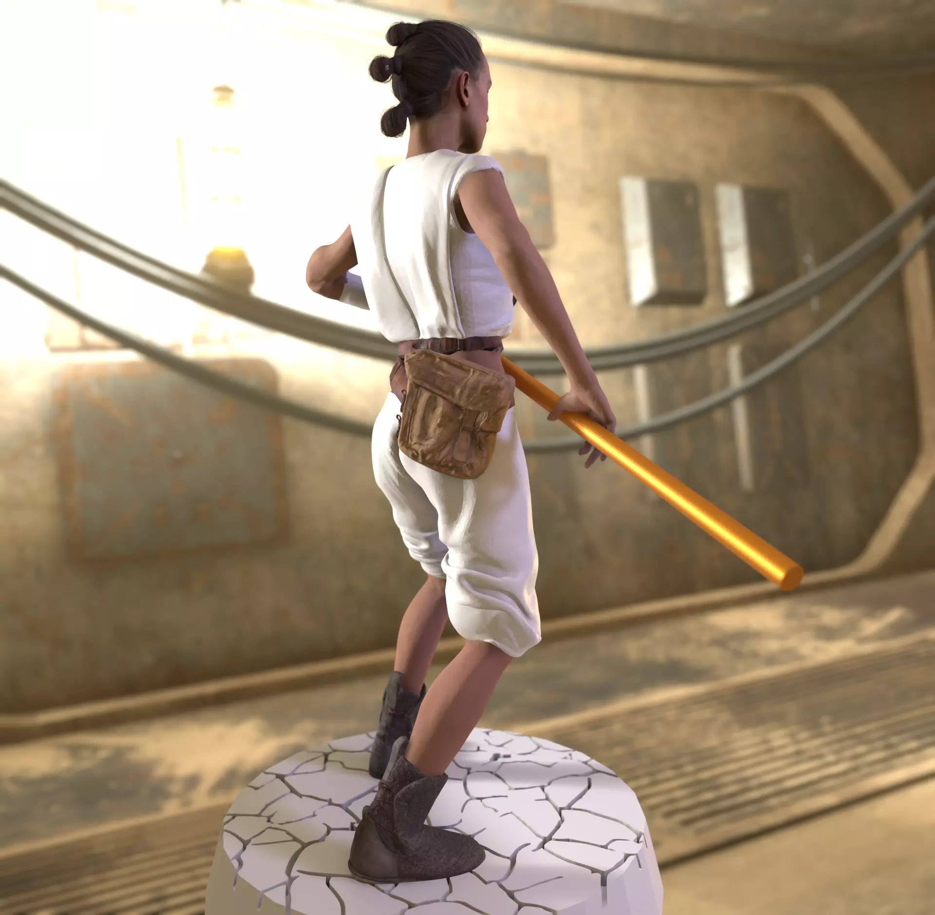 Wasteland Fighter Woman with Staff Post-Apocalyptic  3D print model_9