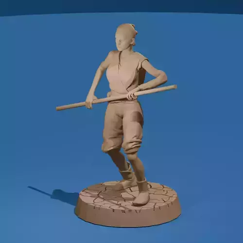 Wasteland Fighter Woman with Staff Post-Apocalyptic  3D print model