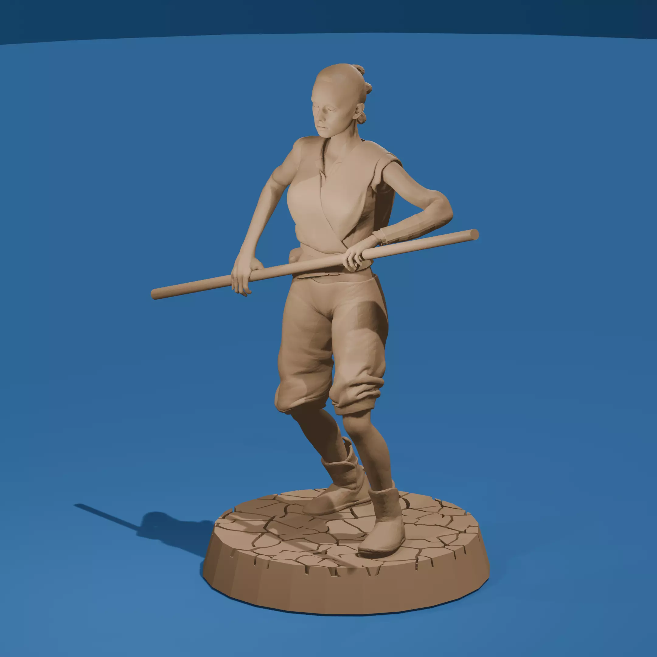 Wasteland Fighter Woman with Staff Post-Apocalyptic  3D print model_0