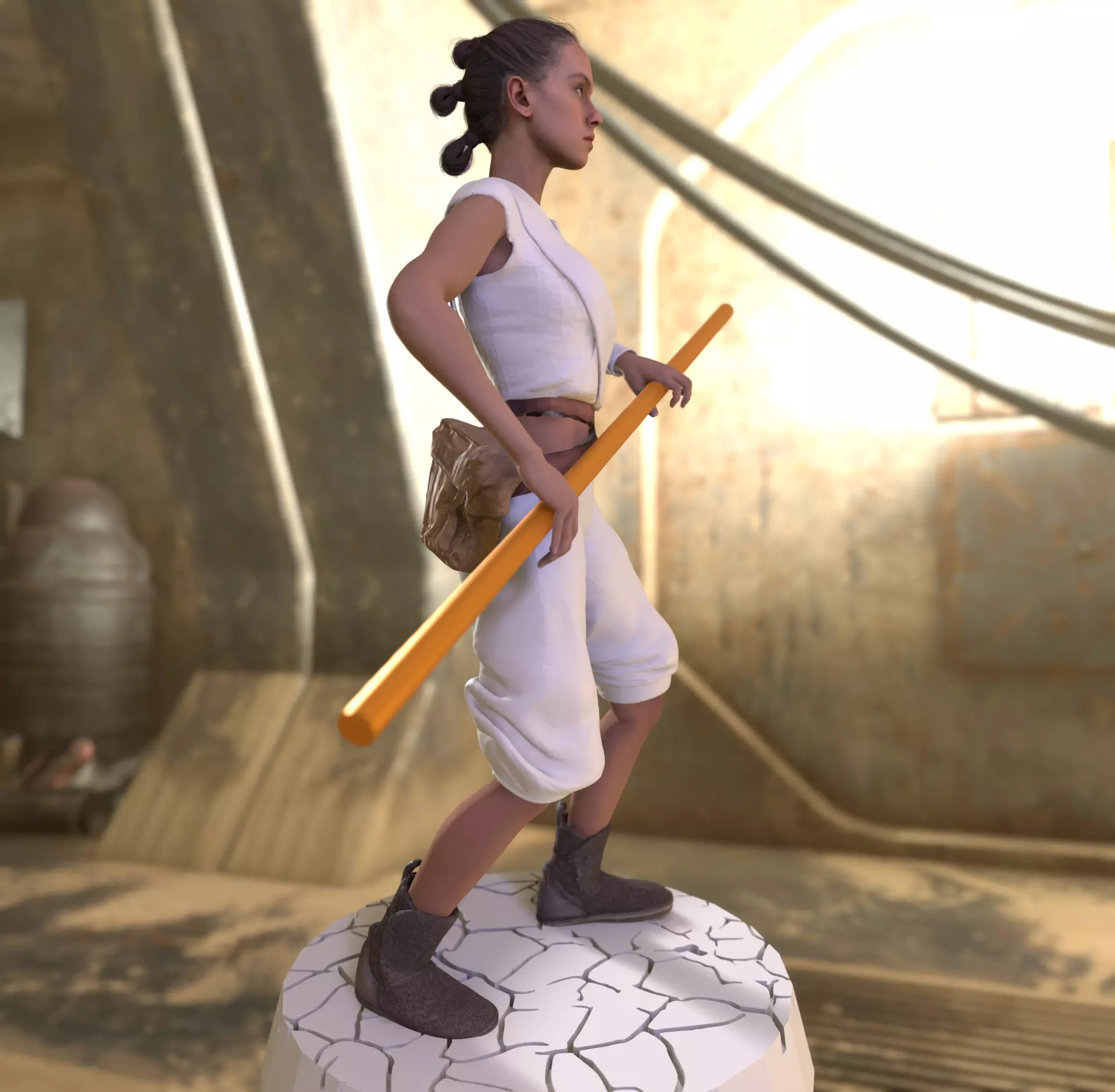 Wasteland Fighter Woman with Staff Post-Apocalyptic  3D print model_10