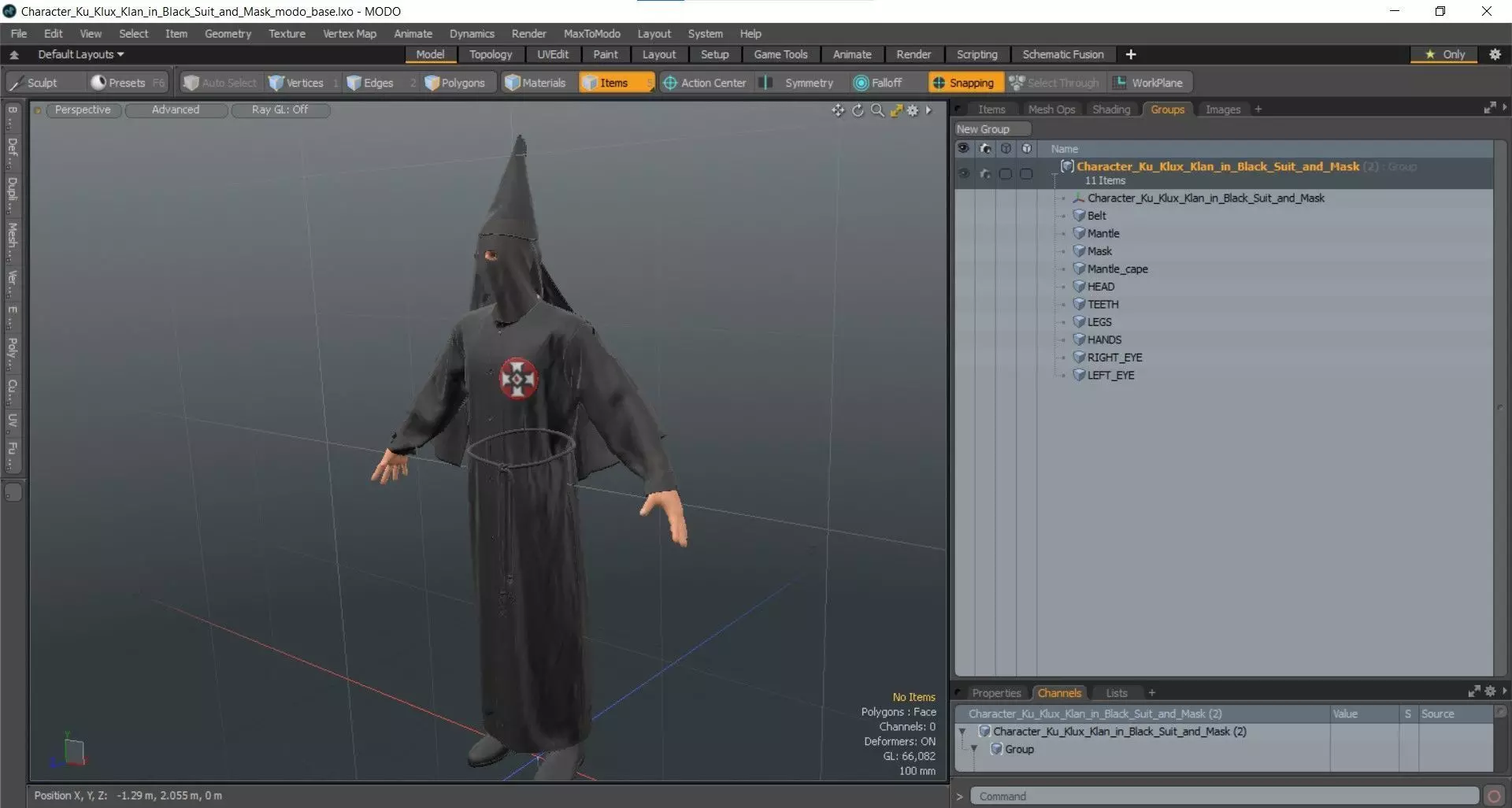 Character Ku Klux Klan in Black Suit and Mask 3D model_20