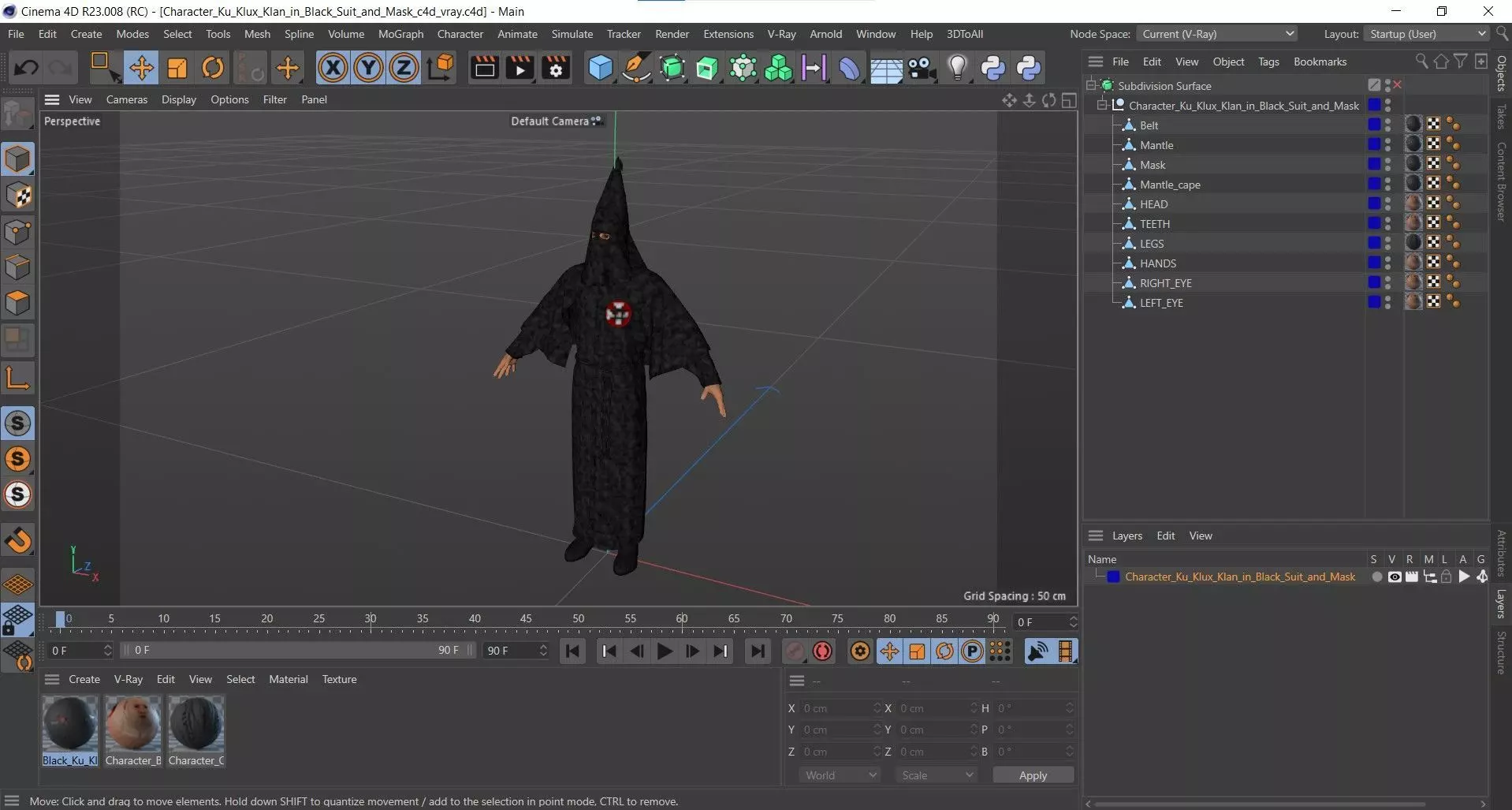Character Ku Klux Klan in Black Suit and Mask 3D model_21