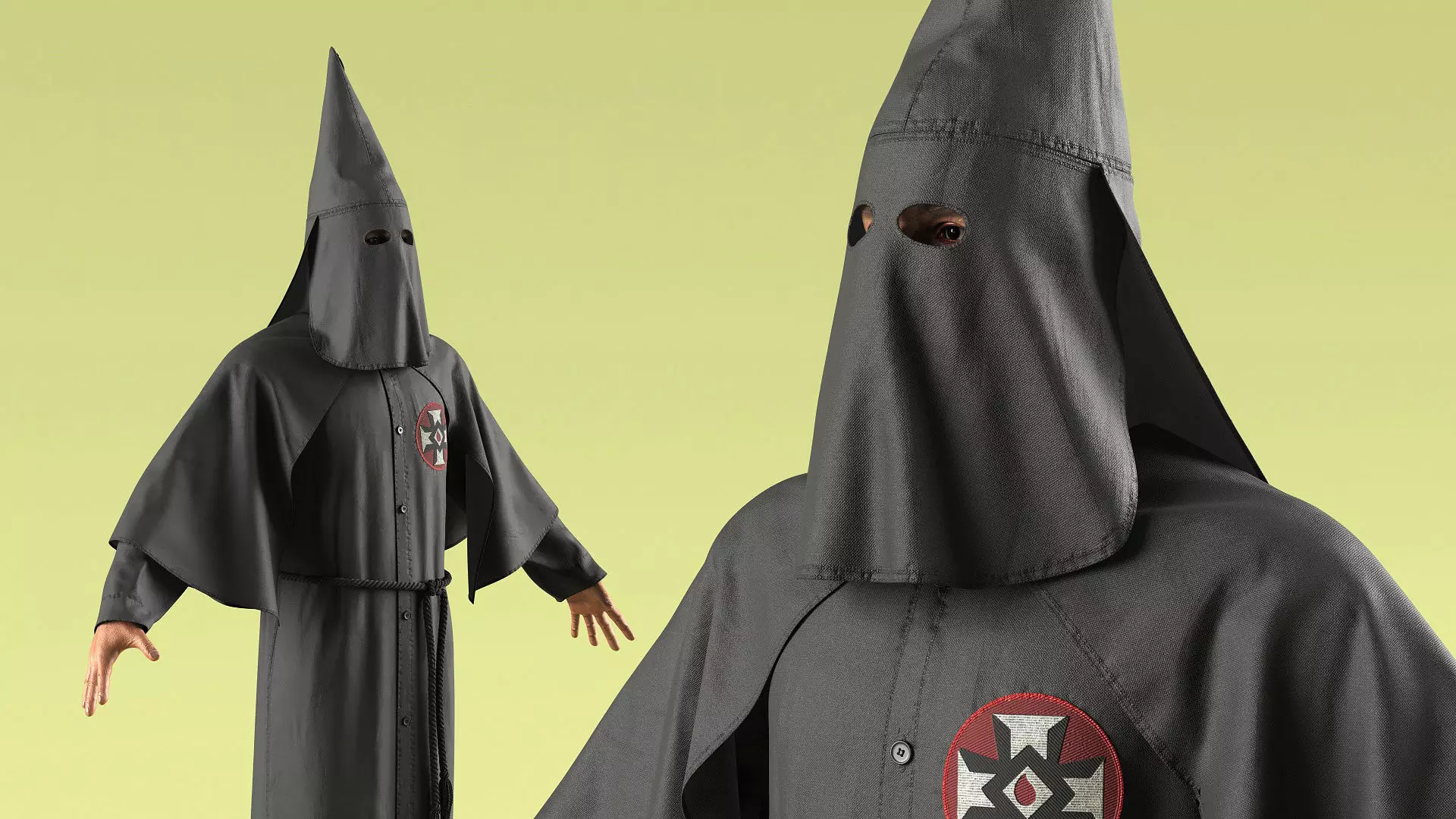 Character Ku Klux Klan in Black Suit and Mask 3D model_4