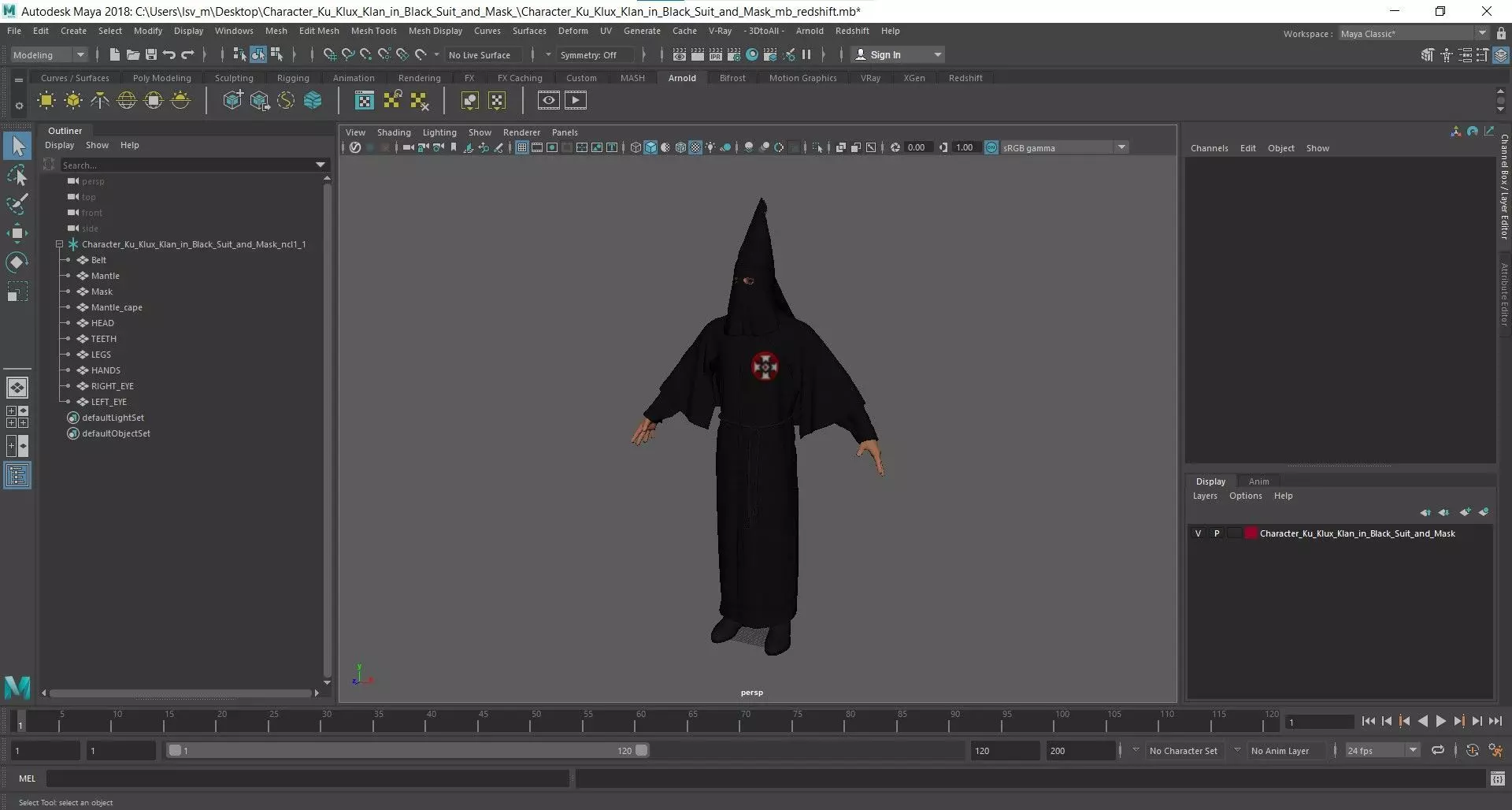 Character Ku Klux Klan in Black Suit and Mask 3D model_23