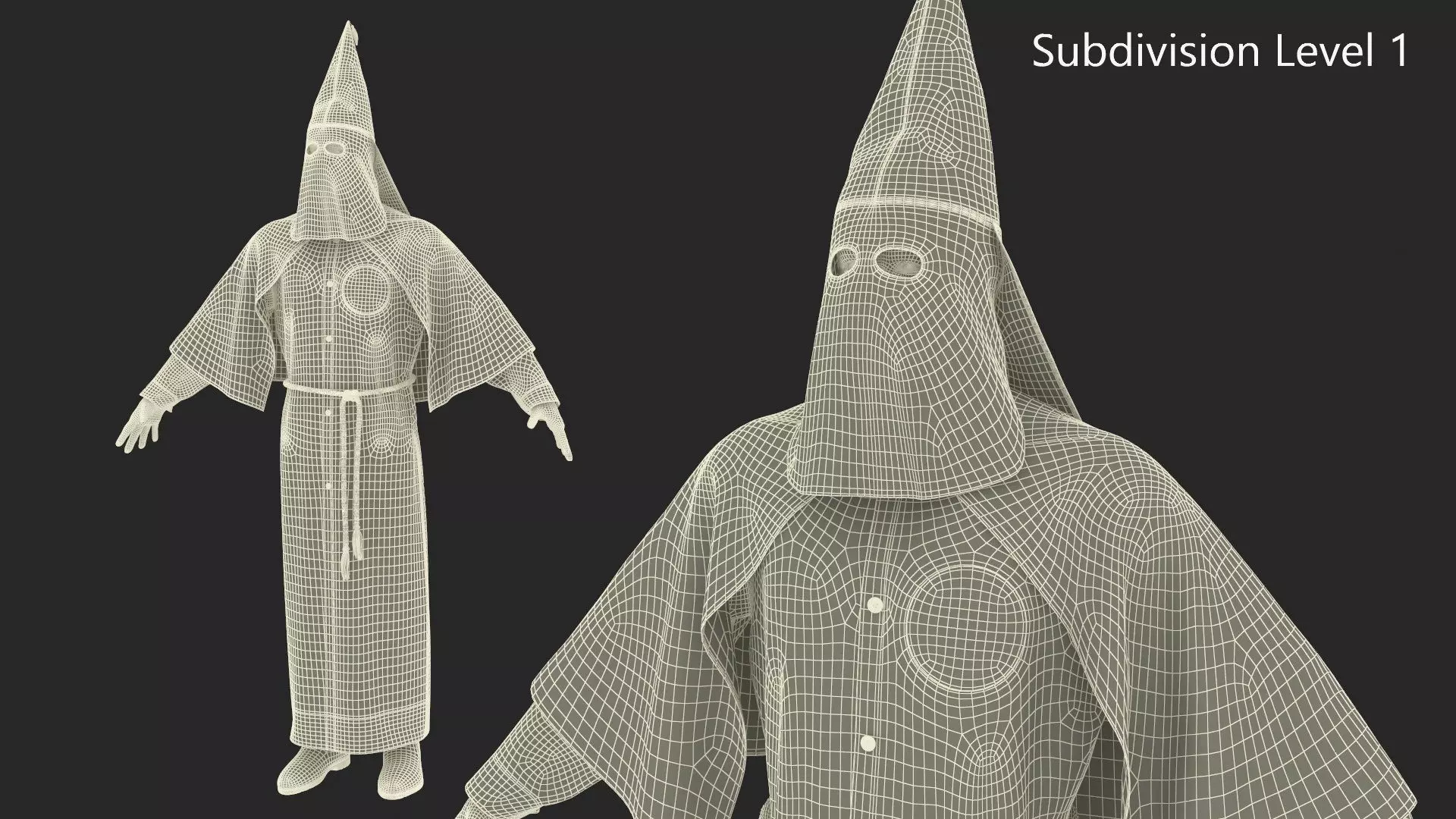 Character Ku Klux Klan in Black Suit and Mask 3D model_16
