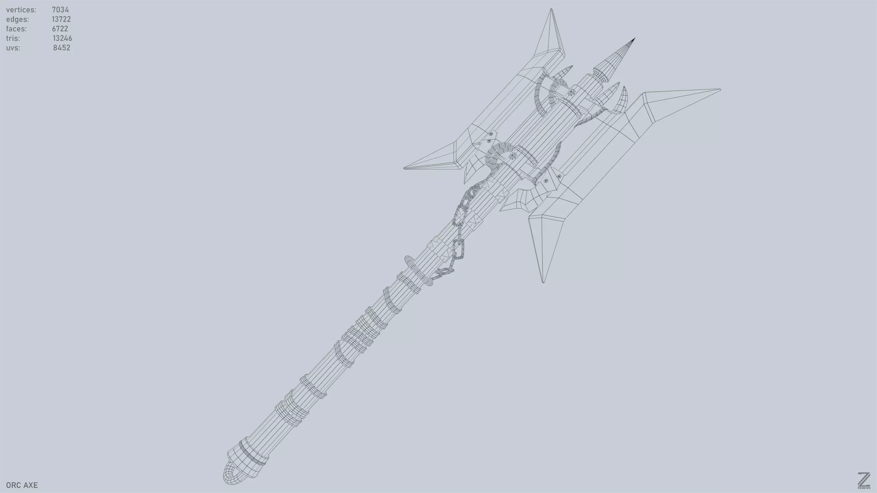 Orc axe Low-poly 3D model_15