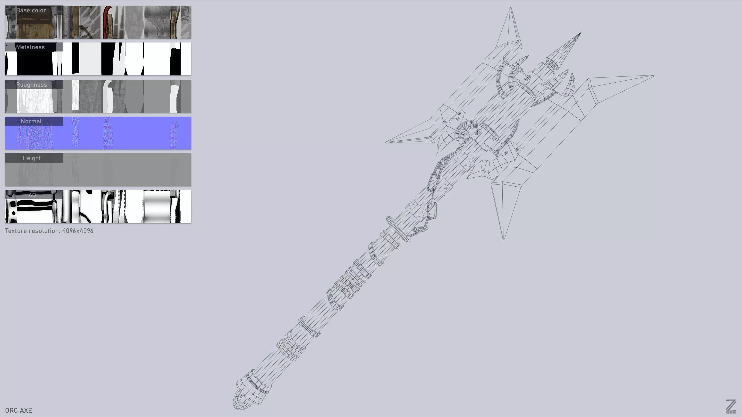 Orc axe Low-poly 3D model_3
