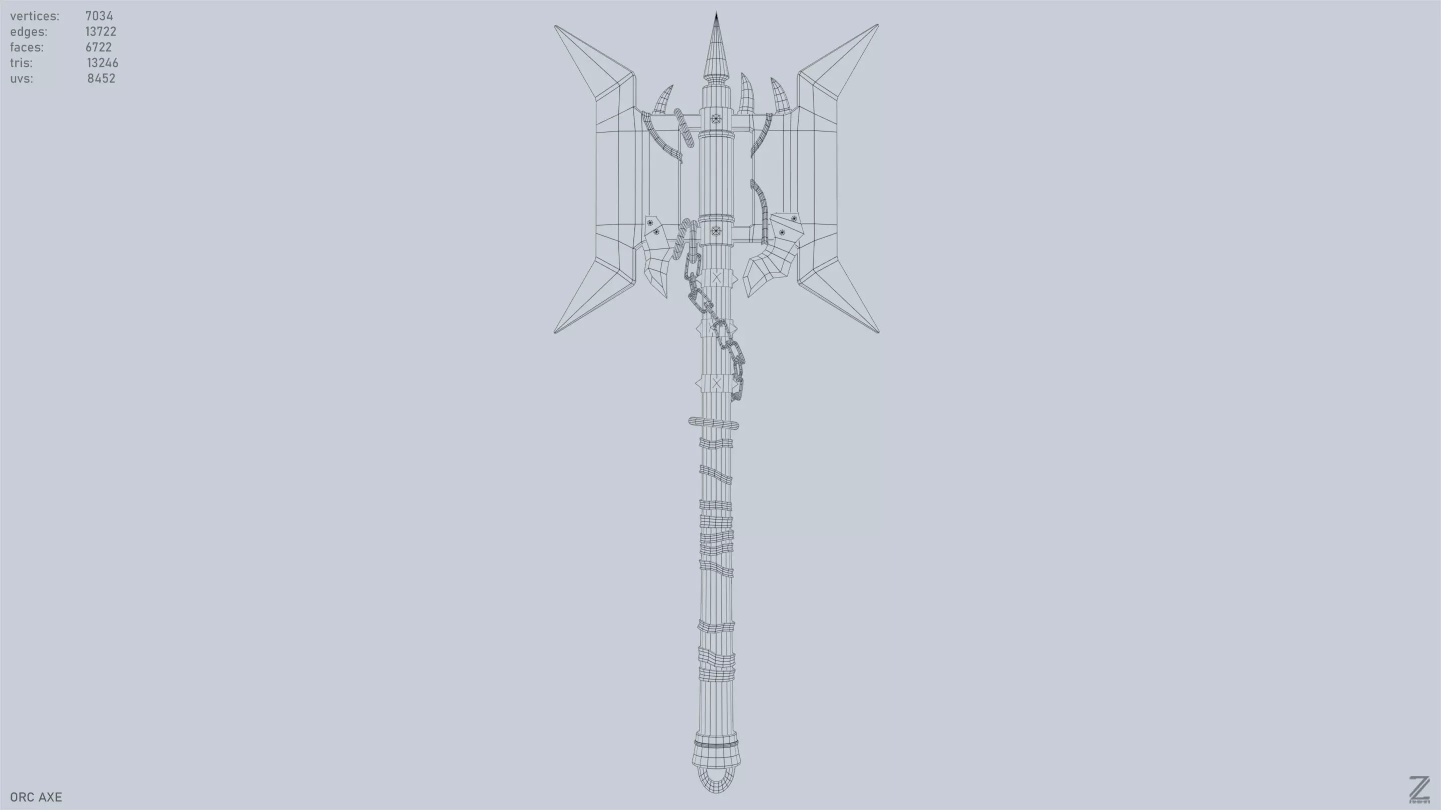 Orc axe Low-poly 3D model_9
