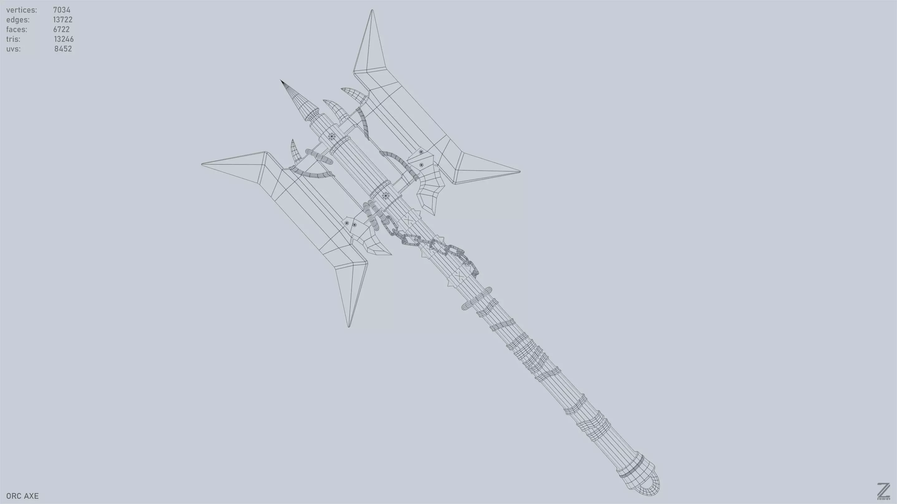 Orc axe Low-poly 3D model_10