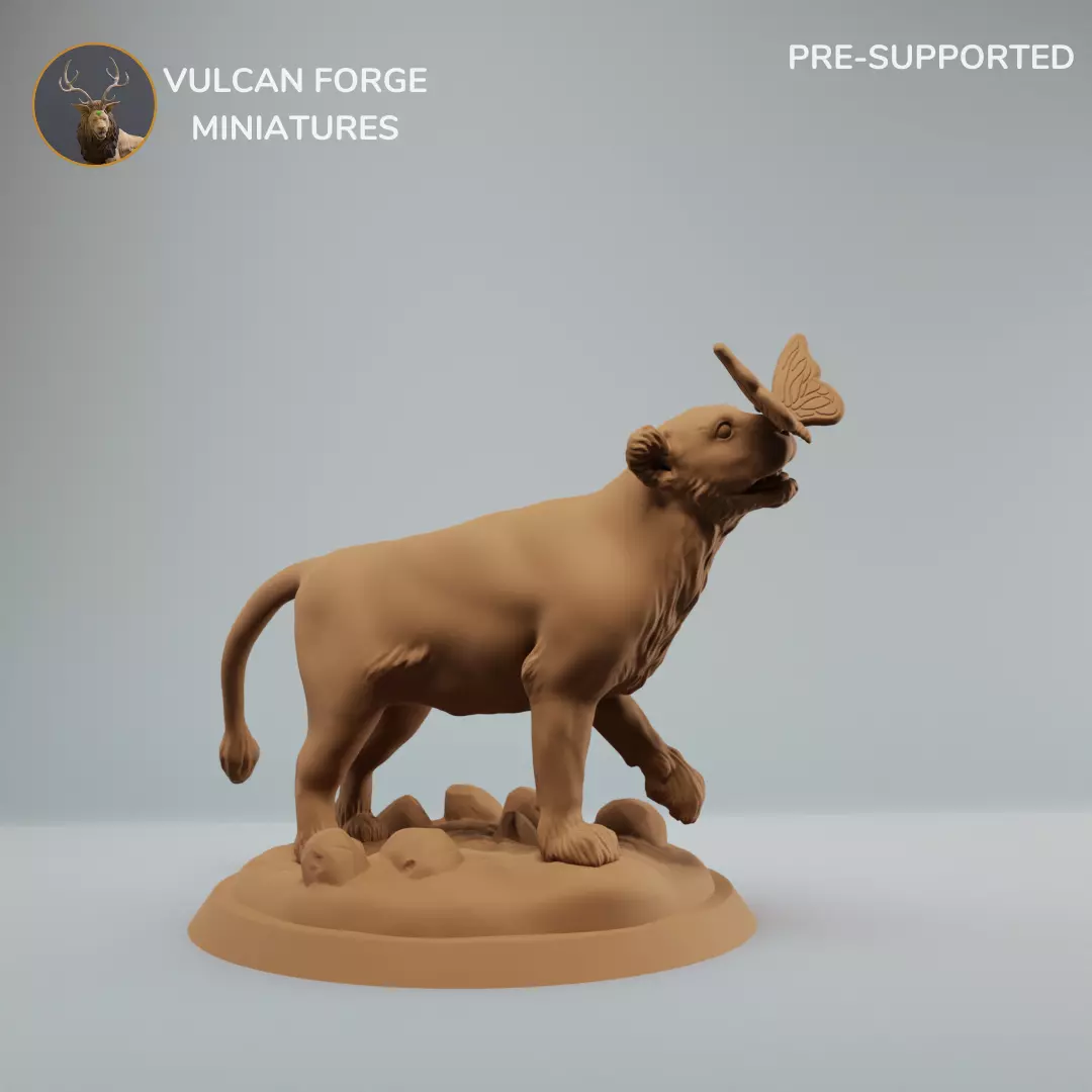 Lion cub with butterfly lion cub model 3D print model