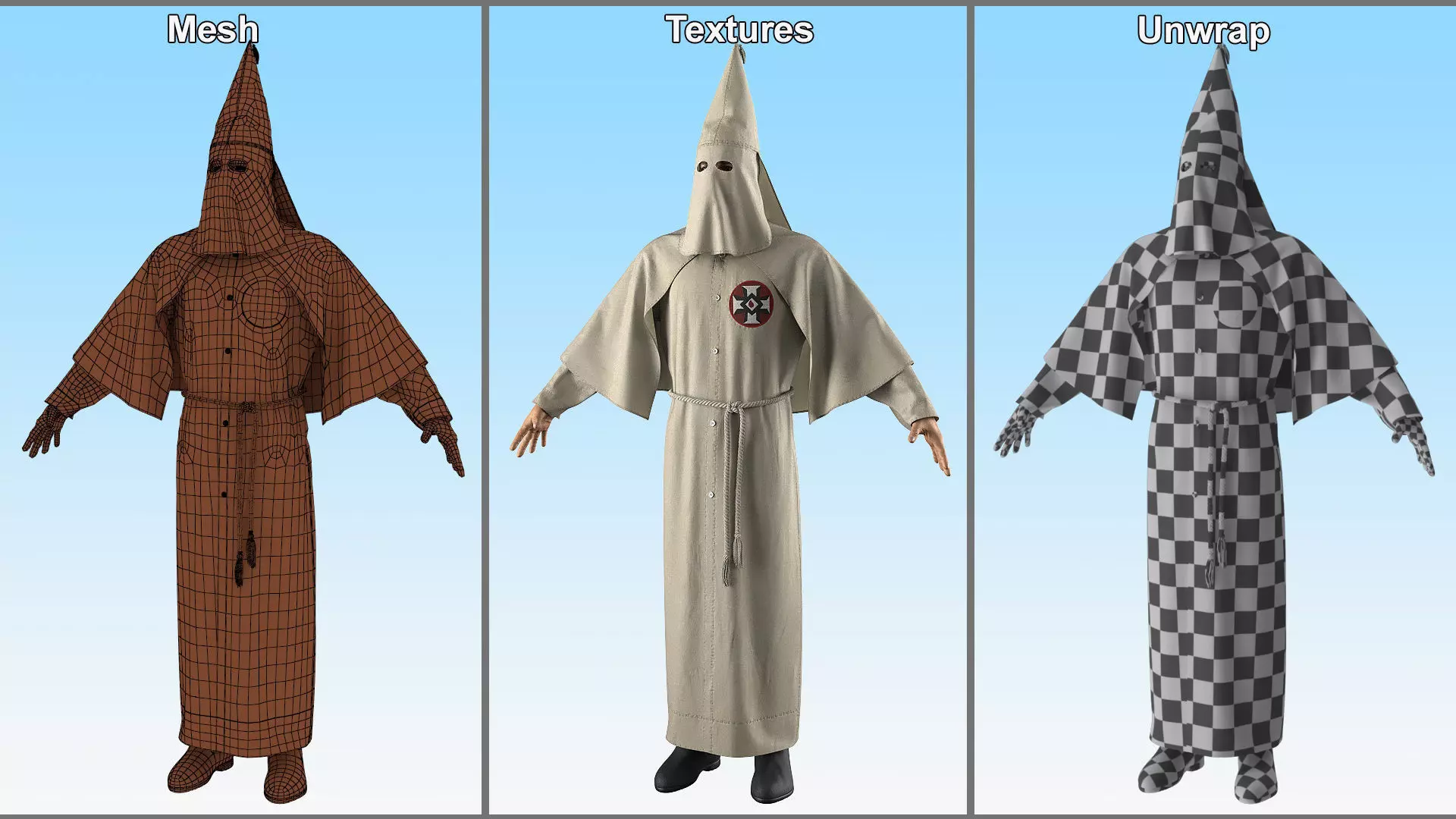 Character Ku Klux Klan in Old Mantle and Mask 3D model_13