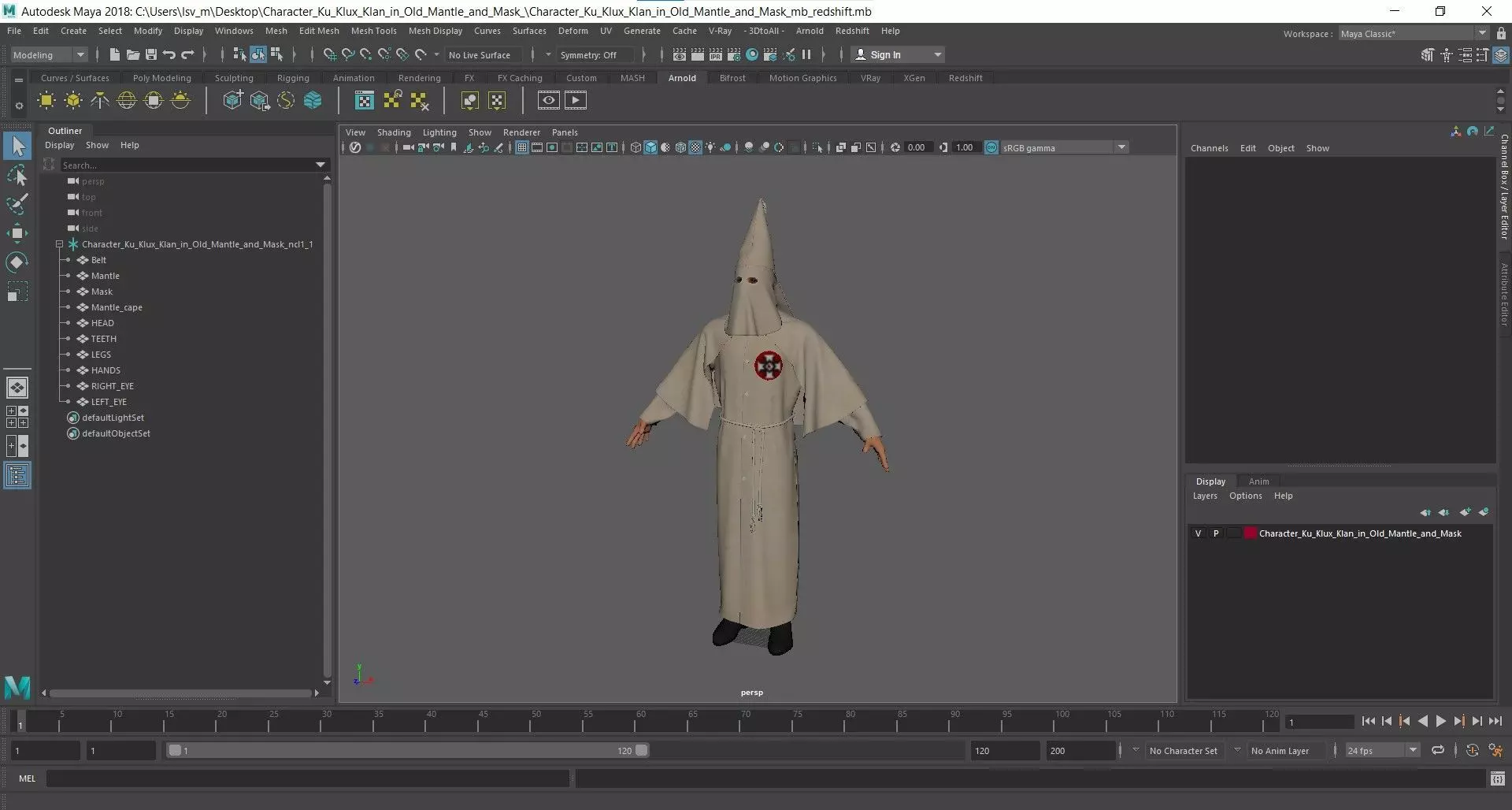 Character Ku Klux Klan in Old Mantle and Mask 3D model_21