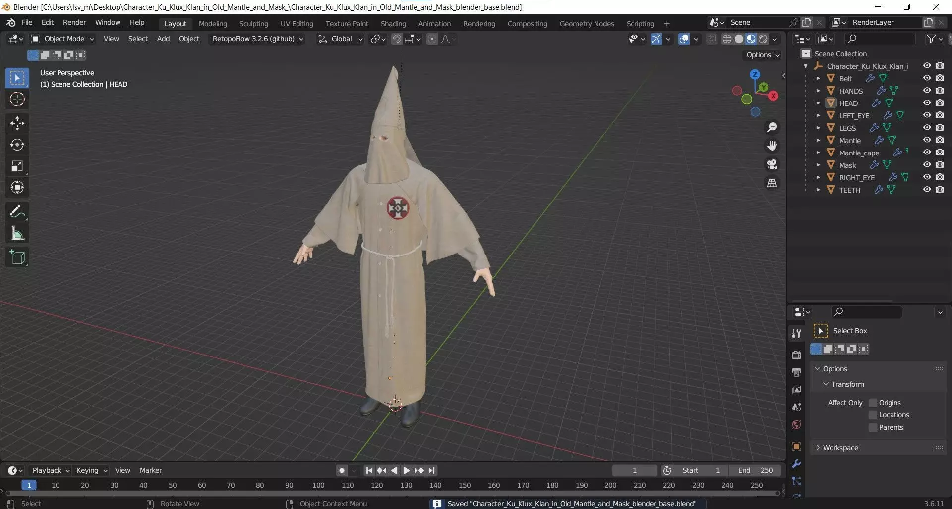 Character Ku Klux Klan in Old Mantle and Mask 3D model_22