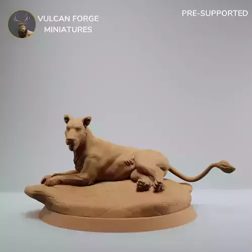 Lioness lying female lion model supported 3D print model