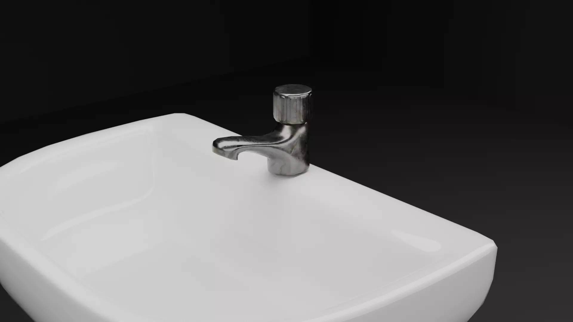 Low Poly Bathroom Basin with Tap Game Ready PBR FBX OBJ STL Low-poly 3D model_6