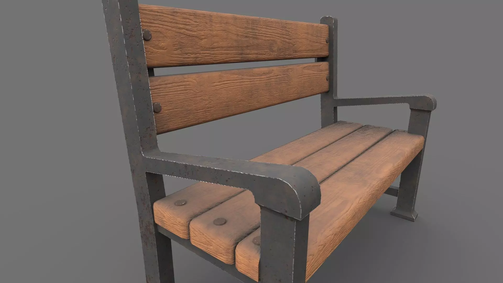 Wooden Bench PBR Low-poly 3D model_2