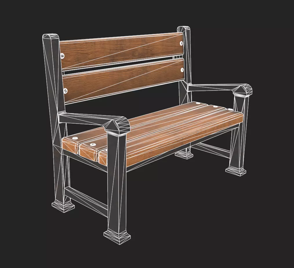 Wooden Bench PBR Low-poly 3D model_11