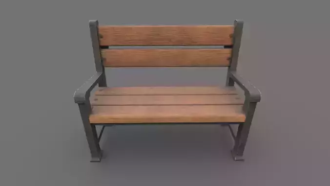 Wooden Bench PBR Low-poly 3D model
