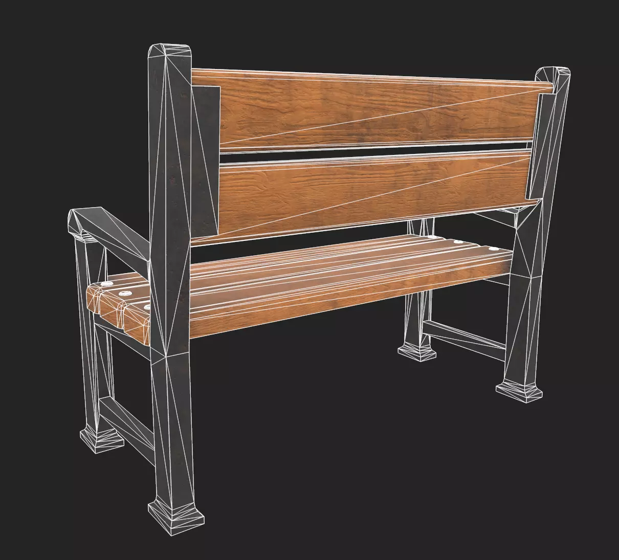 Wooden Bench PBR Low-poly 3D model_12