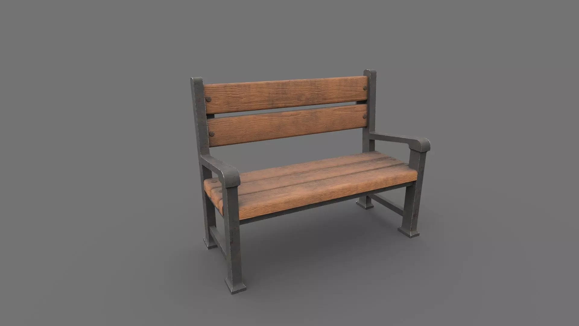 Wooden Bench PBR Low-poly 3D model_1